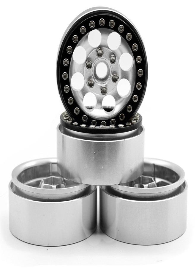 WEFEINO 1.9" Beadlock Wheels Rims for 1/10 Axial Wraith SCX10 CC01 F350 D90 90034 RC Crawler Car (Silver+Black) - Image 1